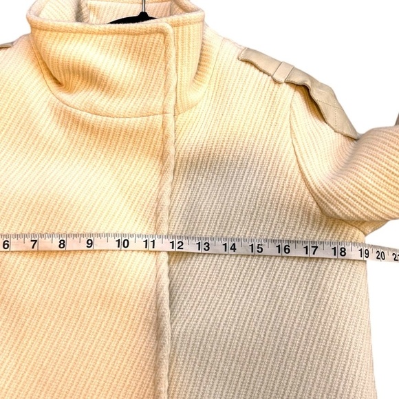 RUDSAK Women's Ribbed Ivory Wool Long Dress Jacket with Leather Accents- Small - Picture 12 of 14